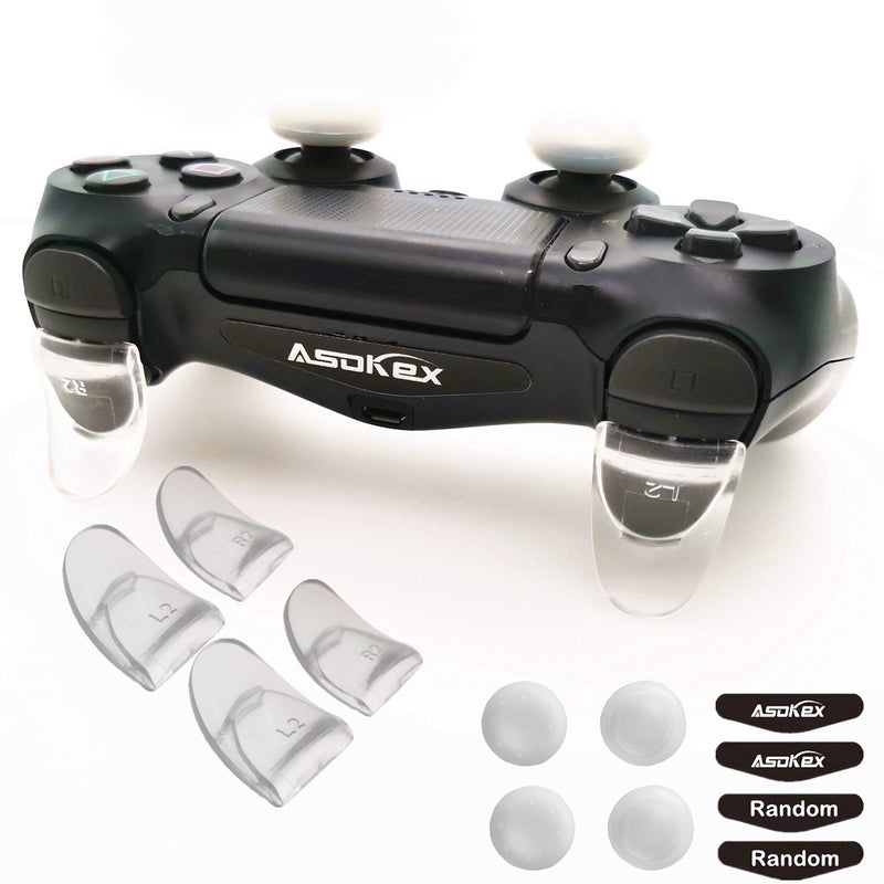 Asokex L2 R2 Ps4 Trigger Extenders (2 Pairs L2 R2 Triggers, 4pcs Joystick Cap, 2 Pairs LED Light Bar Decal) for Ps4 Controller(Transparent) - Image 2